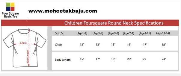 Saiz Baju Budak 4square