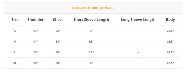 Saiz baju COLLARED TSHIRT FEMALE