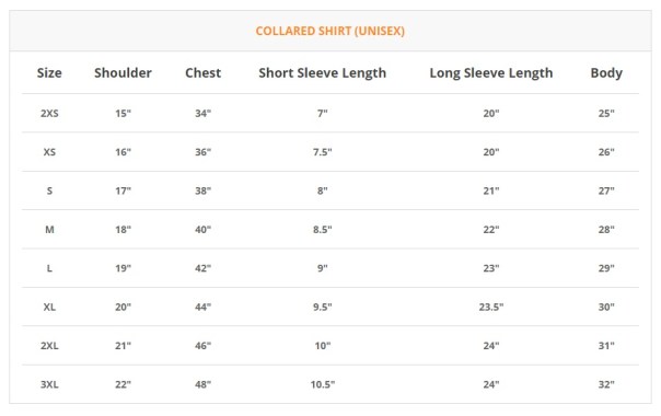 Saiz baju COLLARED TSHIRT