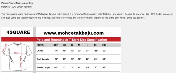 Saiz Baju Dewasa Lengan Pendek 4square