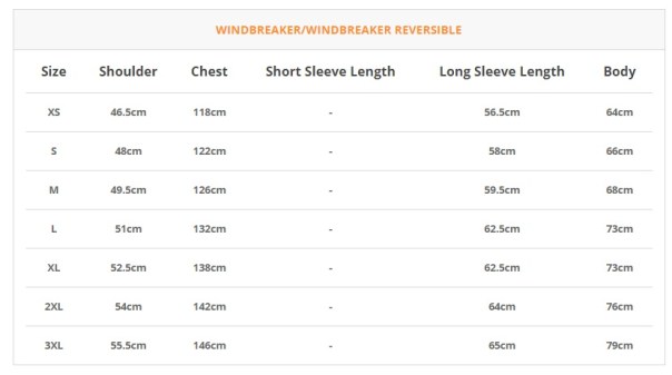 Saiz baju WINDBREAKER
