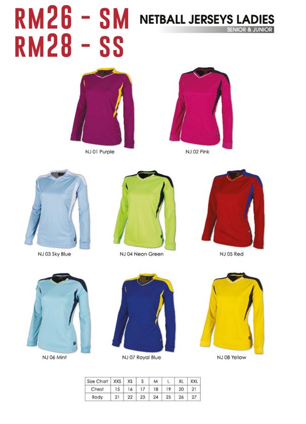 baju netball arorasport