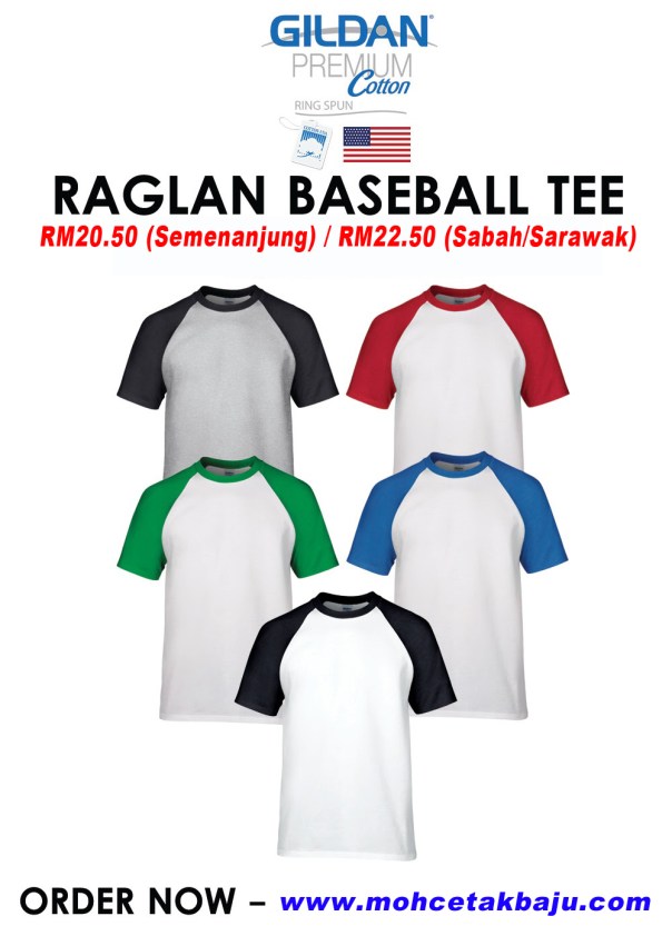 Baju Raglan Baseball Tee GILDAN
