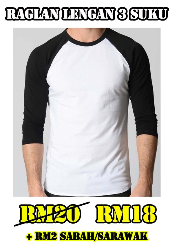 Design baju Raglan Body Putih Lengan Hitam