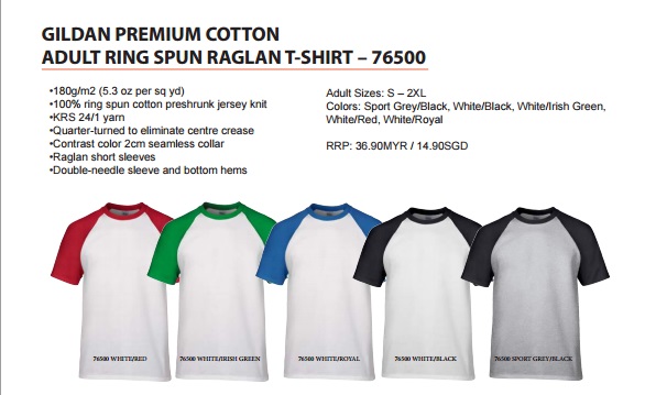 Baju Gildan Roundneck Raglan SS